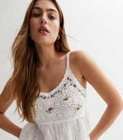 New Look White Floral Embroidered Crochet Broderie Cami
